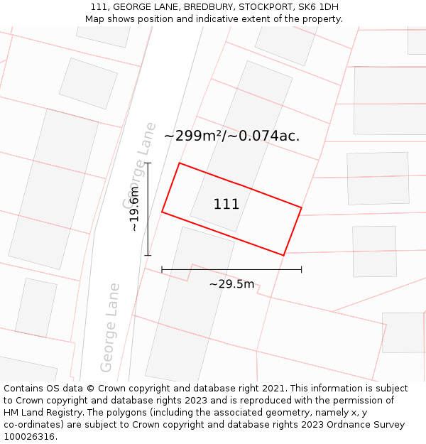 111, GEORGE LANE, BREDBURY, STOCKPORT, SK6 1DH: Plot and title map