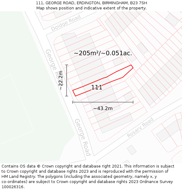 111, GEORGE ROAD, ERDINGTON, BIRMINGHAM, B23 7SH: Plot and title map