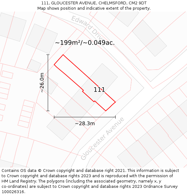 111, GLOUCESTER AVENUE, CHELMSFORD, CM2 9DT: Plot and title map