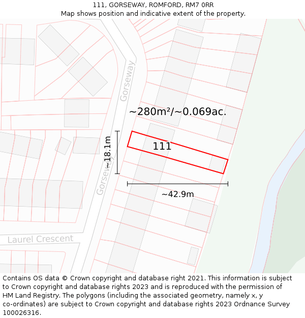 111, GORSEWAY, ROMFORD, RM7 0RR: Plot and title map