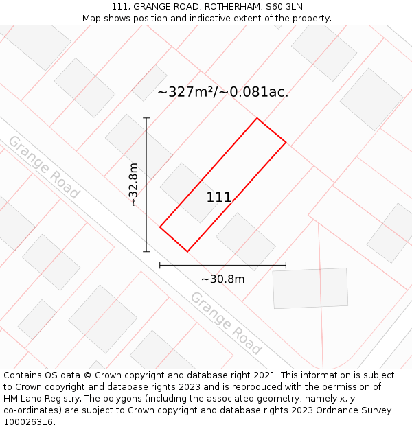 111, GRANGE ROAD, ROTHERHAM, S60 3LN: Plot and title map