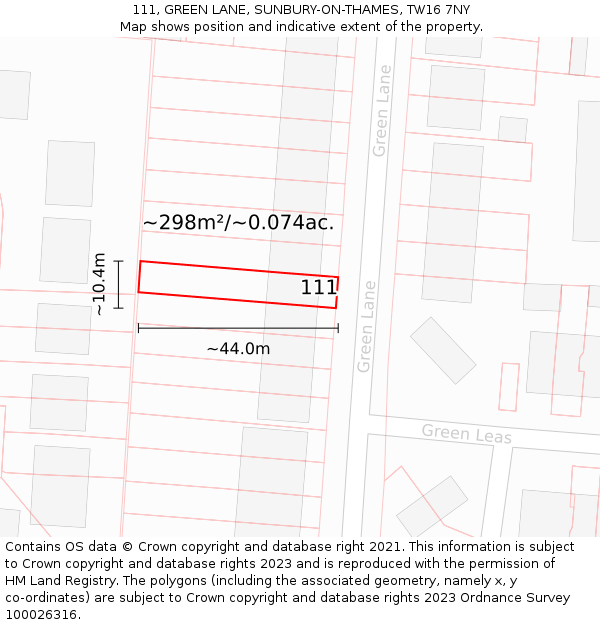 111, GREEN LANE, SUNBURY-ON-THAMES, TW16 7NY: Plot and title map