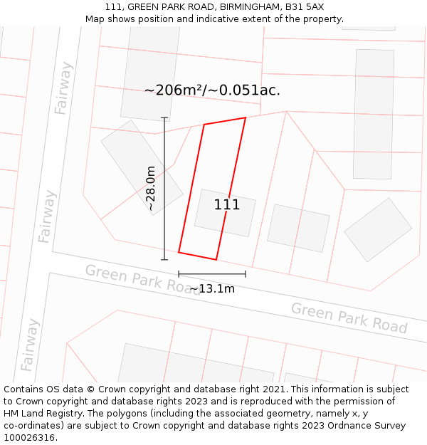 111, GREEN PARK ROAD, BIRMINGHAM, B31 5AX: Plot and title map