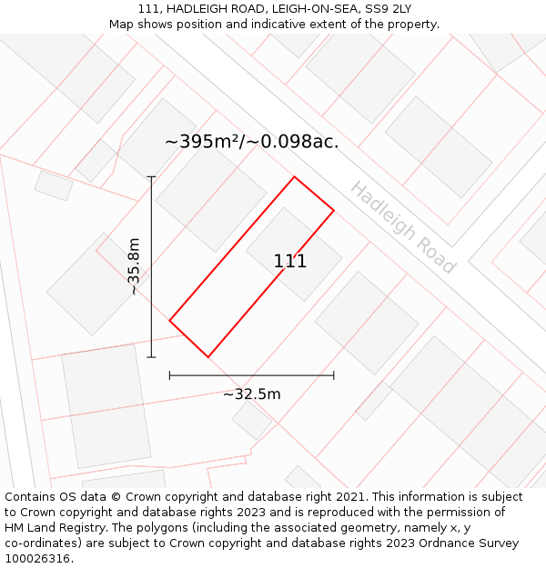 111, HADLEIGH ROAD, LEIGH-ON-SEA, SS9 2LY: Plot and title map