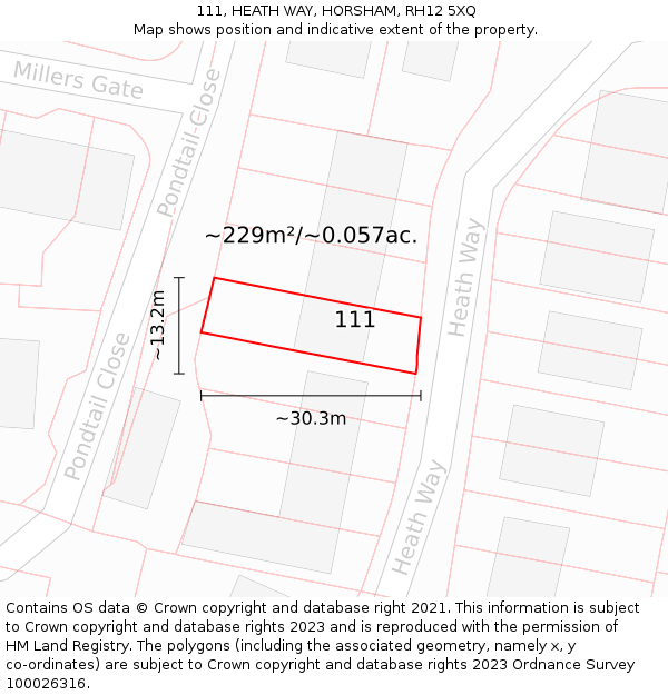 111, HEATH WAY, HORSHAM, RH12 5XQ: Plot and title map