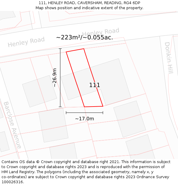 111, HENLEY ROAD, CAVERSHAM, READING, RG4 6DP: Plot and title map