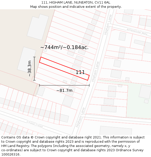 111, HIGHAM LANE, NUNEATON, CV11 6AL: Plot and title map