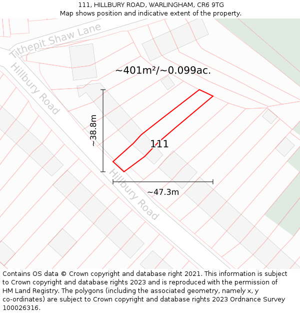 111, HILLBURY ROAD, WARLINGHAM, CR6 9TG: Plot and title map