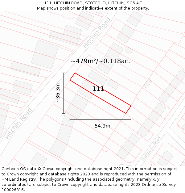 111, HITCHIN ROAD, STOTFOLD, HITCHIN, SG5 4JE: Plot and title map