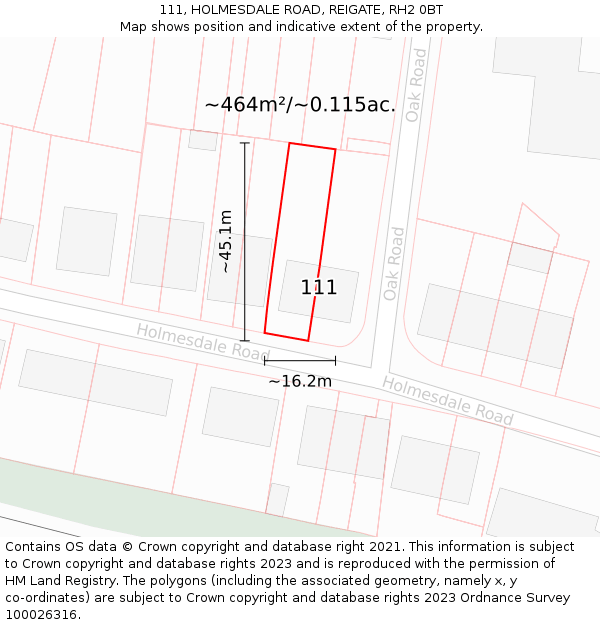 111, HOLMESDALE ROAD, REIGATE, RH2 0BT: Plot and title map