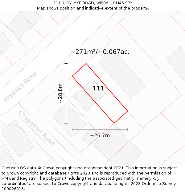 111, HOYLAKE ROAD, WIRRAL, CH46 9PY: Plot and title map