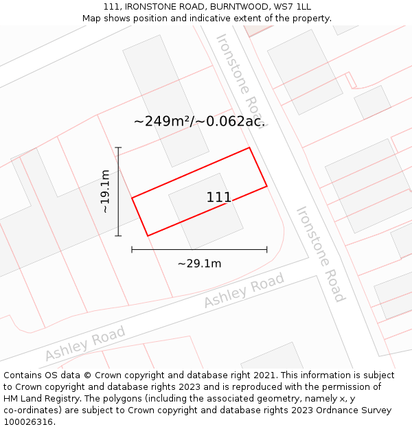 111, IRONSTONE ROAD, BURNTWOOD, WS7 1LL: Plot and title map