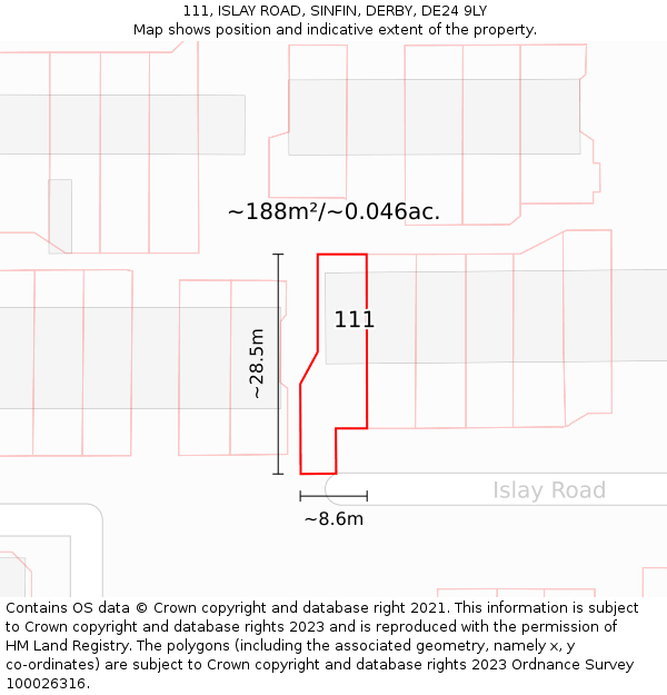 111, ISLAY ROAD, SINFIN, DERBY, DE24 9LY: Plot and title map