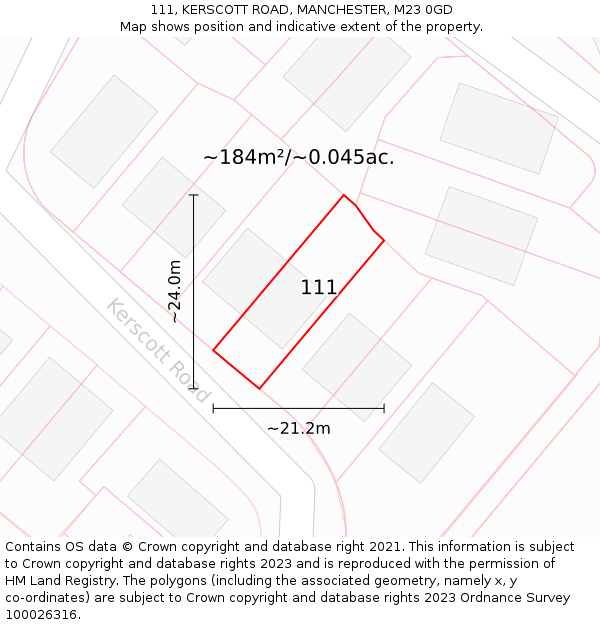 111, KERSCOTT ROAD, MANCHESTER, M23 0GD: Plot and title map