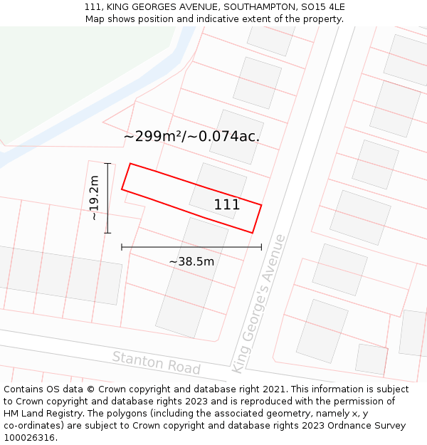 111, KING GEORGES AVENUE, SOUTHAMPTON, SO15 4LE: Plot and title map