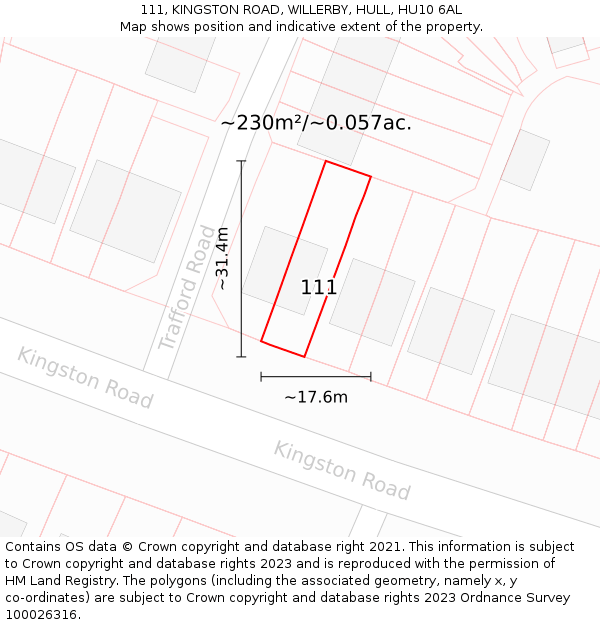 111, KINGSTON ROAD, WILLERBY, HULL, HU10 6AL: Plot and title map