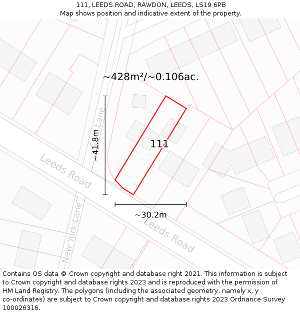 111, LEEDS ROAD, RAWDON, LEEDS, LS19 6PB: Plot and title map