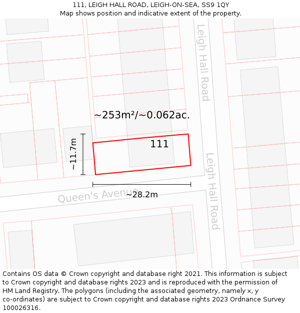 111, LEIGH HALL ROAD, LEIGH-ON-SEA, SS9 1QY: Plot and title map