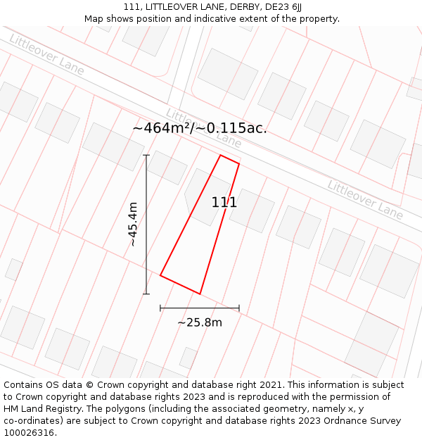 111, LITTLEOVER LANE, DERBY, DE23 6JJ: Plot and title map