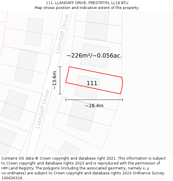 111, LLANDAFF DRIVE, PRESTATYN, LL19 8TU: Plot and title map