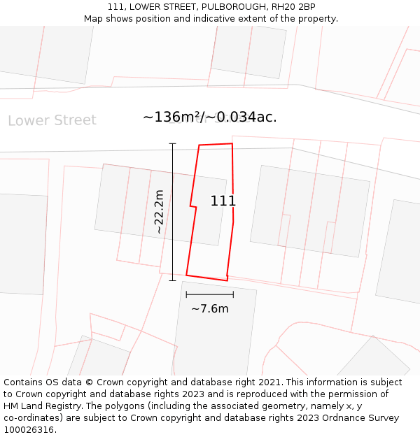 111, LOWER STREET, PULBOROUGH, RH20 2BP: Plot and title map