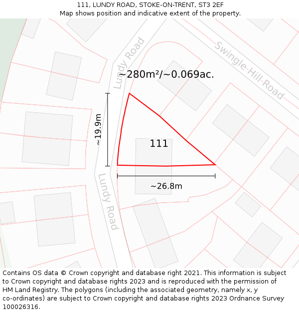 111, LUNDY ROAD, STOKE-ON-TRENT, ST3 2EF: Plot and title map