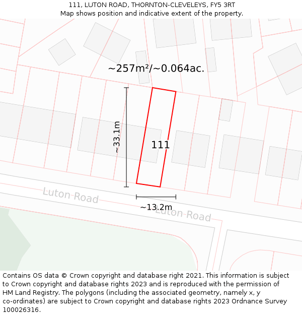 111, LUTON ROAD, THORNTON-CLEVELEYS, FY5 3RT: Plot and title map