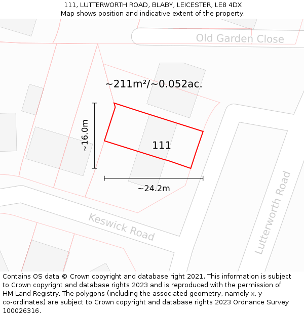 111, LUTTERWORTH ROAD, BLABY, LEICESTER, LE8 4DX: Plot and title map