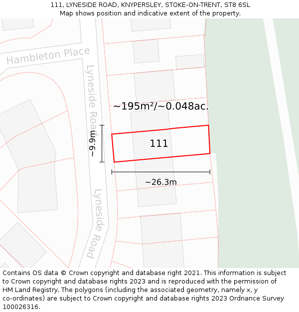 111, LYNESIDE ROAD, KNYPERSLEY, STOKE-ON-TRENT, ST8 6SL: Plot and title map