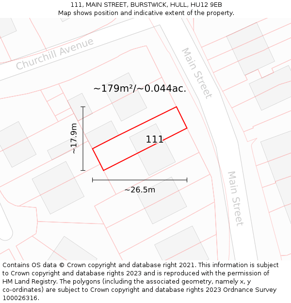 111, MAIN STREET, BURSTWICK, HULL, HU12 9EB: Plot and title map