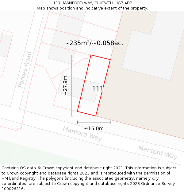 111, MANFORD WAY, CHIGWELL, IG7 4BP: Plot and title map