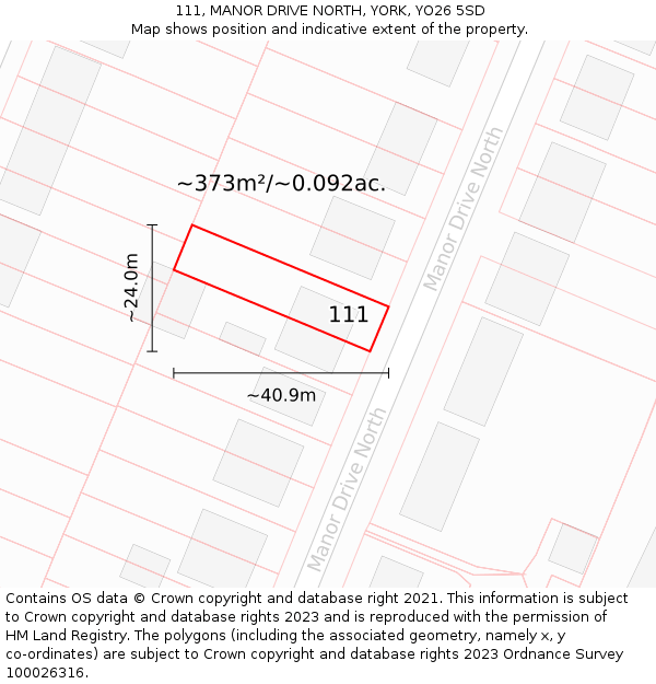111, MANOR DRIVE NORTH, YORK, YO26 5SD: Plot and title map