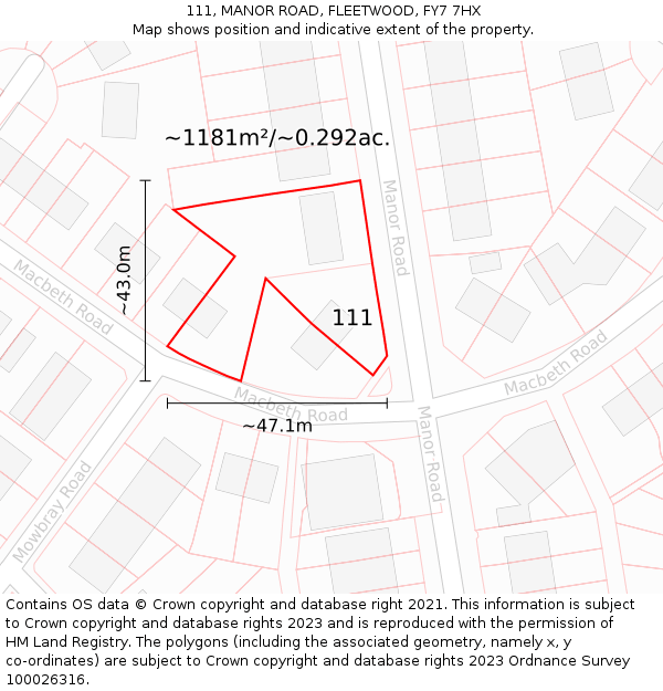 111, MANOR ROAD, FLEETWOOD, FY7 7HX: Plot and title map