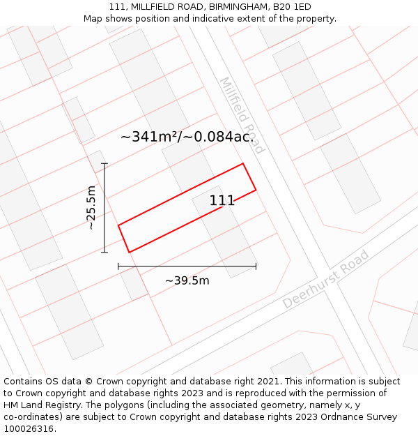 111, MILLFIELD ROAD, BIRMINGHAM, B20 1ED: Plot and title map