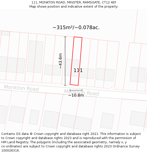 111, MONKTON ROAD, MINSTER, RAMSGATE, CT12 4EF: Plot and title map