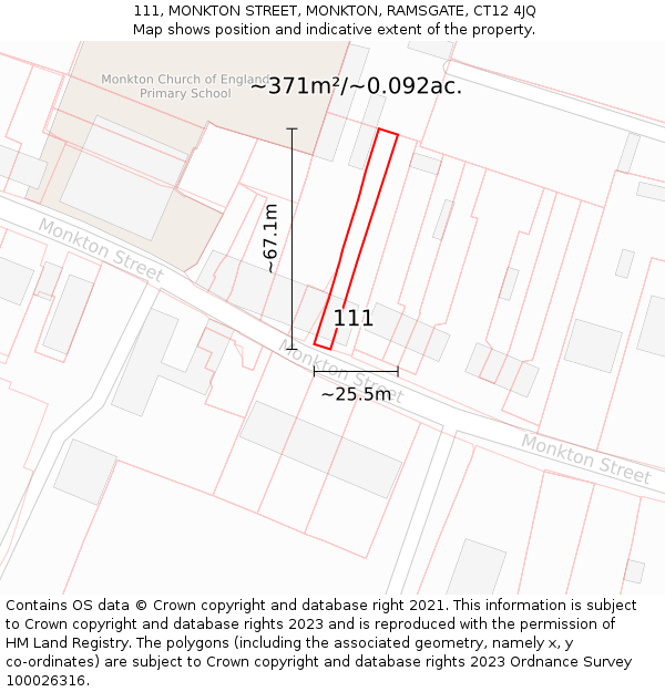 111, MONKTON STREET, MONKTON, RAMSGATE, CT12 4JQ: Plot and title map