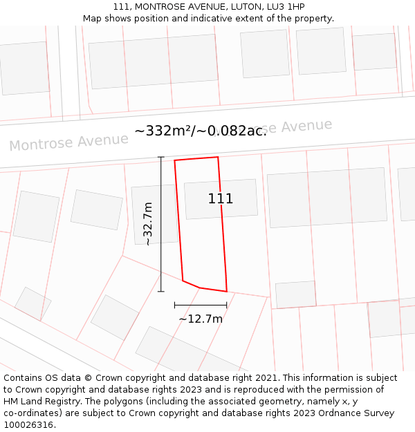 111, MONTROSE AVENUE, LUTON, LU3 1HP: Plot and title map