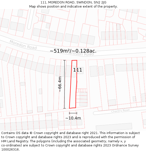 111, MOREDON ROAD, SWINDON, SN2 2JG: Plot and title map