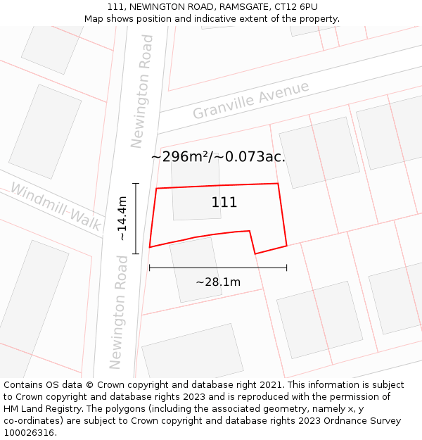 111, NEWINGTON ROAD, RAMSGATE, CT12 6PU: Plot and title map