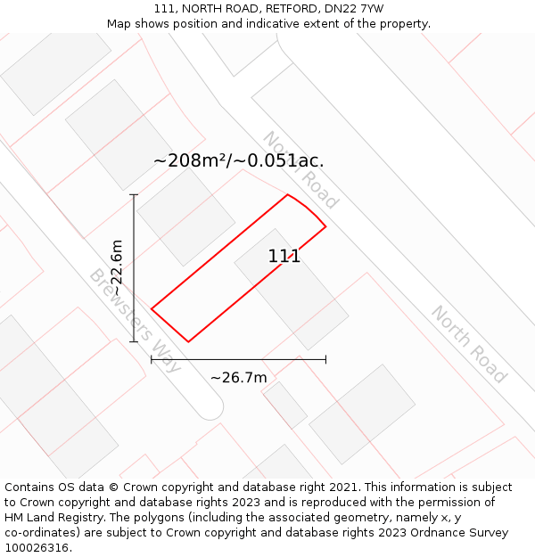 111, NORTH ROAD, RETFORD, DN22 7YW: Plot and title map