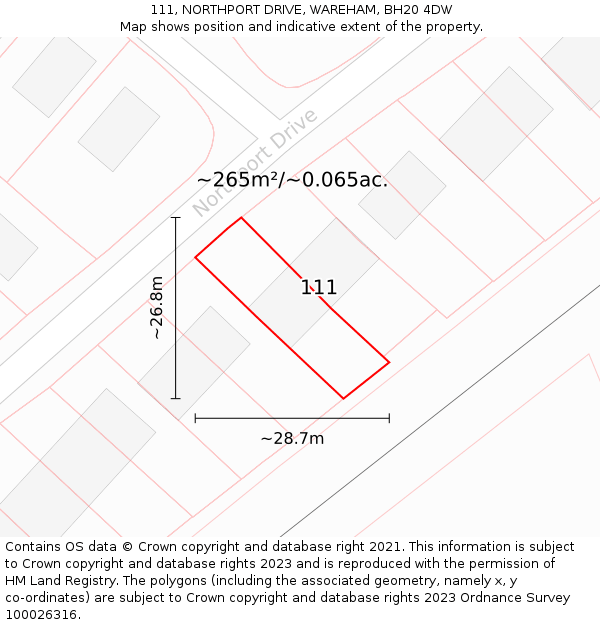 111, NORTHPORT DRIVE, WAREHAM, BH20 4DW: Plot and title map