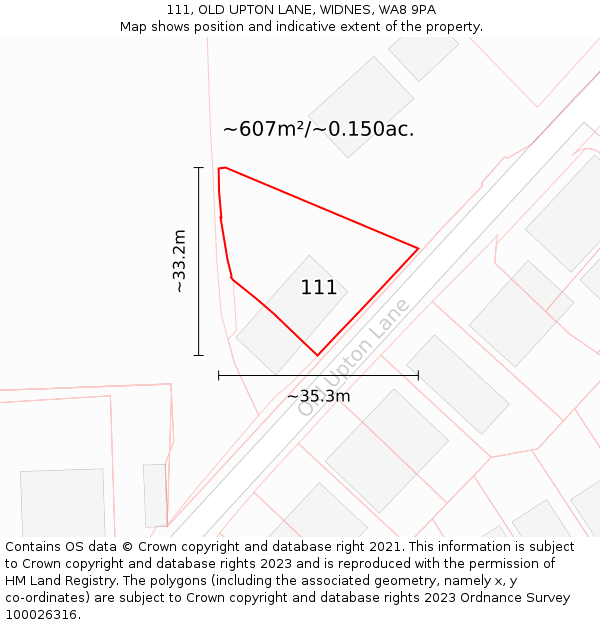 111, OLD UPTON LANE, WIDNES, WA8 9PA: Plot and title map