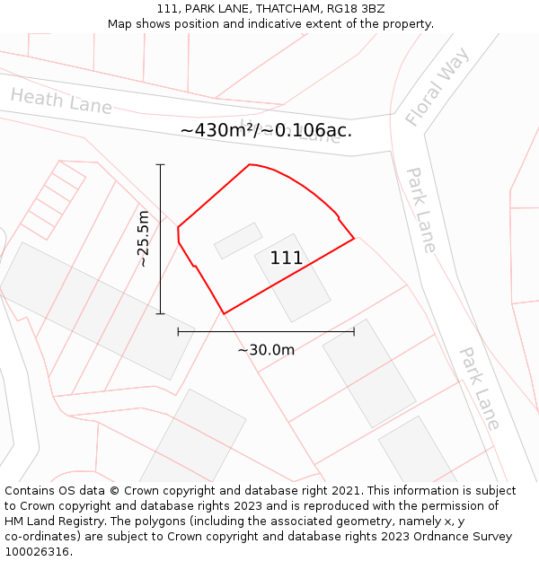 111, PARK LANE, THATCHAM, RG18 3BZ: Plot and title map