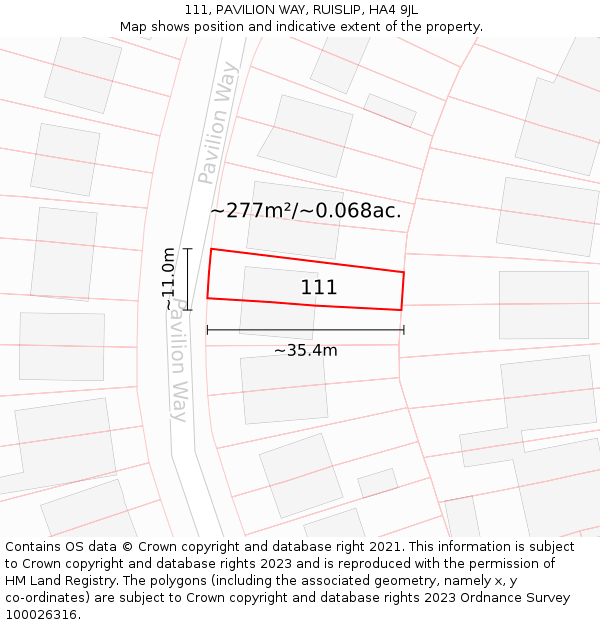 111, PAVILION WAY, RUISLIP, HA4 9JL: Plot and title map