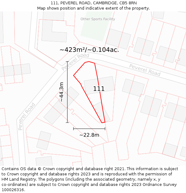 111, PEVEREL ROAD, CAMBRIDGE, CB5 8RN: Plot and title map