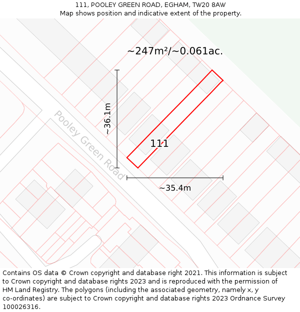 111, POOLEY GREEN ROAD, EGHAM, TW20 8AW: Plot and title map