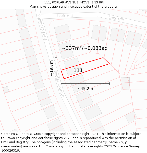 111, POPLAR AVENUE, HOVE, BN3 8PJ: Plot and title map