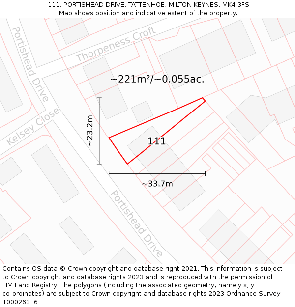 111, PORTISHEAD DRIVE, TATTENHOE, MILTON KEYNES, MK4 3FS: Plot and title map