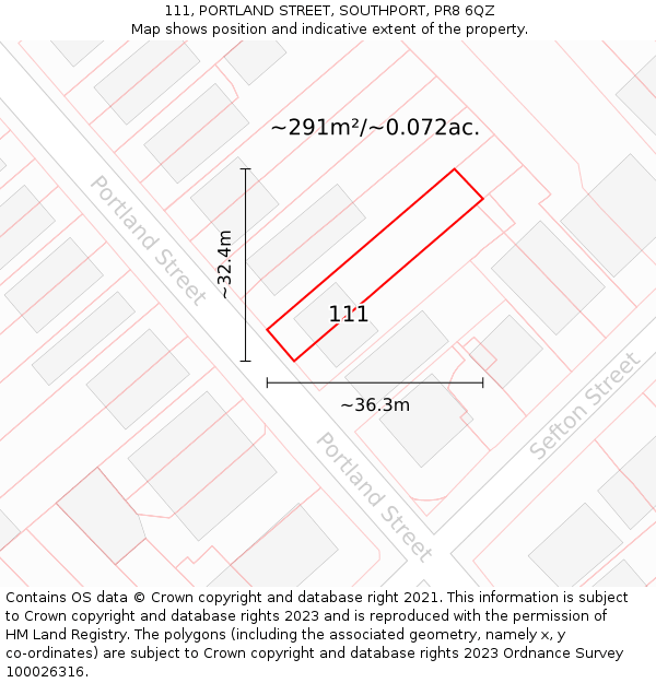 111, PORTLAND STREET, SOUTHPORT, PR8 6QZ: Plot and title map