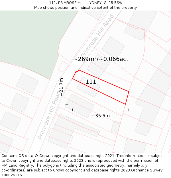 111, PRIMROSE HILL, LYDNEY, GL15 5SW: Plot and title map